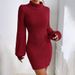 Women's Clothing Dress Fashionable Slim Knitted High Collar Solid Color Hip Wrapped Knitted Dress_ecoleips.com