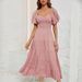 2026 Spring/Summer New European And American Style Slim-Fit Backless Off-Shoulder Printed Short-Sleeve Dress For Women_ecoleips.com