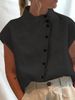 Women's Clothing Button Cotton And Linen Stand Collar Casual Shirt Comfortable Short Sleeve Shirt_ecoleips.com
