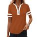 Women's Casual V-Neck Zip-Up T-Shirt - Stylish Color Block Short Sleeve Top For Spring & Summer_ecoleips.com