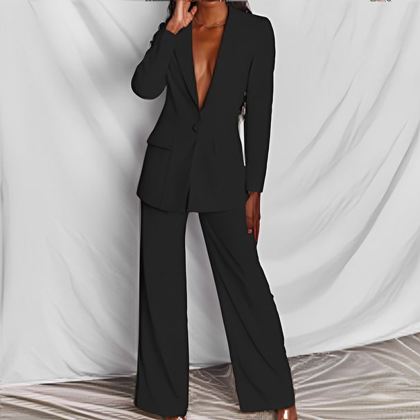 Autumn Fashion: Elegant Long-Sleeved Suit With Straight-Cut Pants, Crafted In Silk-Like Lustrous Fabric_ecoleips.com