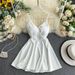 Feminine Spring 2020 Deep V Neck Backless High Waist Slimming Solid Color A-Line Dress Suspender Bottoming Skirt for Women_ecoleips.com