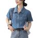 French Retro Denim Short Sleeve Shirt For Women Summer 2024 New Petite Elegant Top Niche Artistic_ecoleips.com