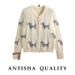 Women's Cable Knit Cardigan Sweater, Cute Dachshund Dog Pattern Crew Neck Button Down Knitwear, Soft Warm Long Sleeve Casual Outerwear For Daily Wear,_ecoleips.com