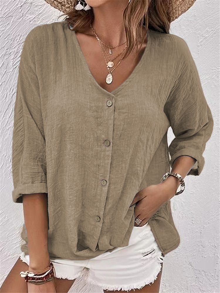 Women's Clothing V Neck Pullover Short Sleeved Loose Fitting Women's Shirt Casual Women's Top_ecoleips.com