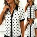 Color Block Placket Short Sleeve Shirt Women's Polka Dot Striped Summer Top Relaxed Everyday Wear Comfortable Feshion_ecoleips.com