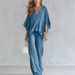 Women's Cotton Linen Long Sleeve Pleated Wide Leg Pants Suit Casual Autumn Outfit Set_ecoleips.com