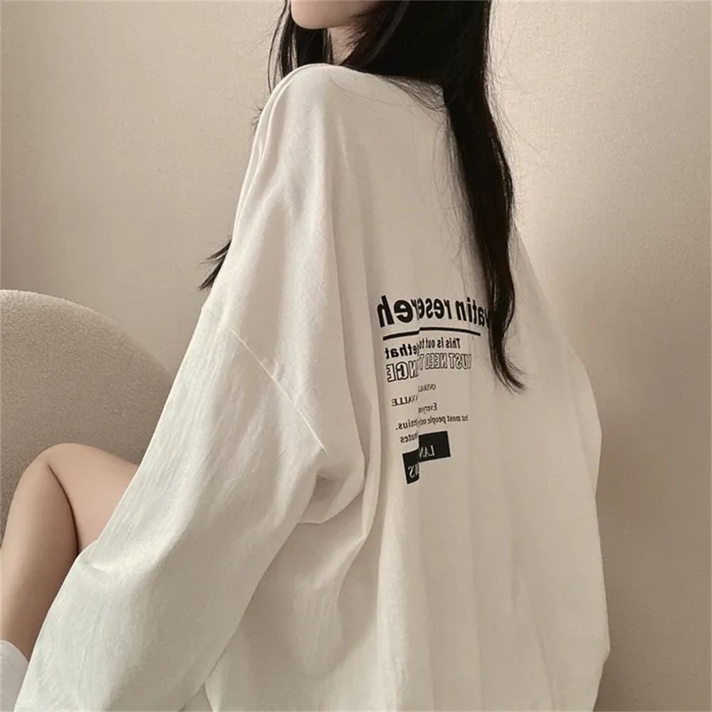 Korean Style Long Sleeved T Shirt for Women 100% Combed Cotton plus Size Relaxed Fit Japanese Style Top for Autumn 2024_ecoleips.com