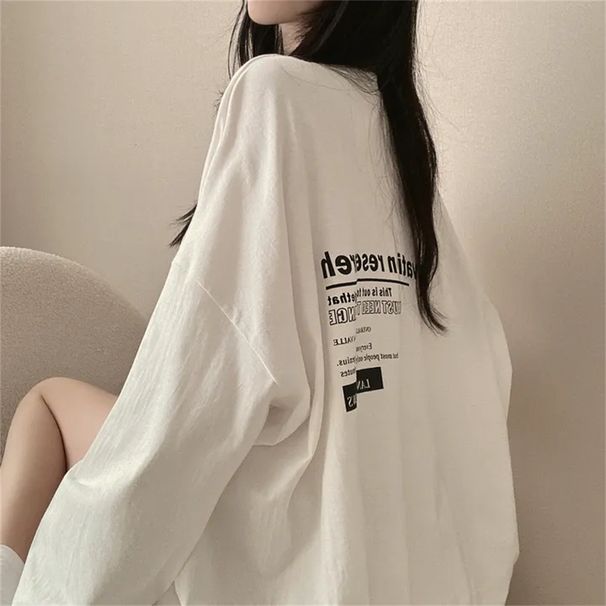 Korean Style Long Sleeved T Shirt for Women 100% Combed Cotton plus Size Relaxed Fit Japanese Style Top for Autumn 2024_ecoleips.com