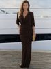 Mozision Deep V Neck Short Sleeve Sexy Maxi Dress Women Elegant Autumn Winter New Back Split Ruched Club Party Long Dress Female_ecoleips.com