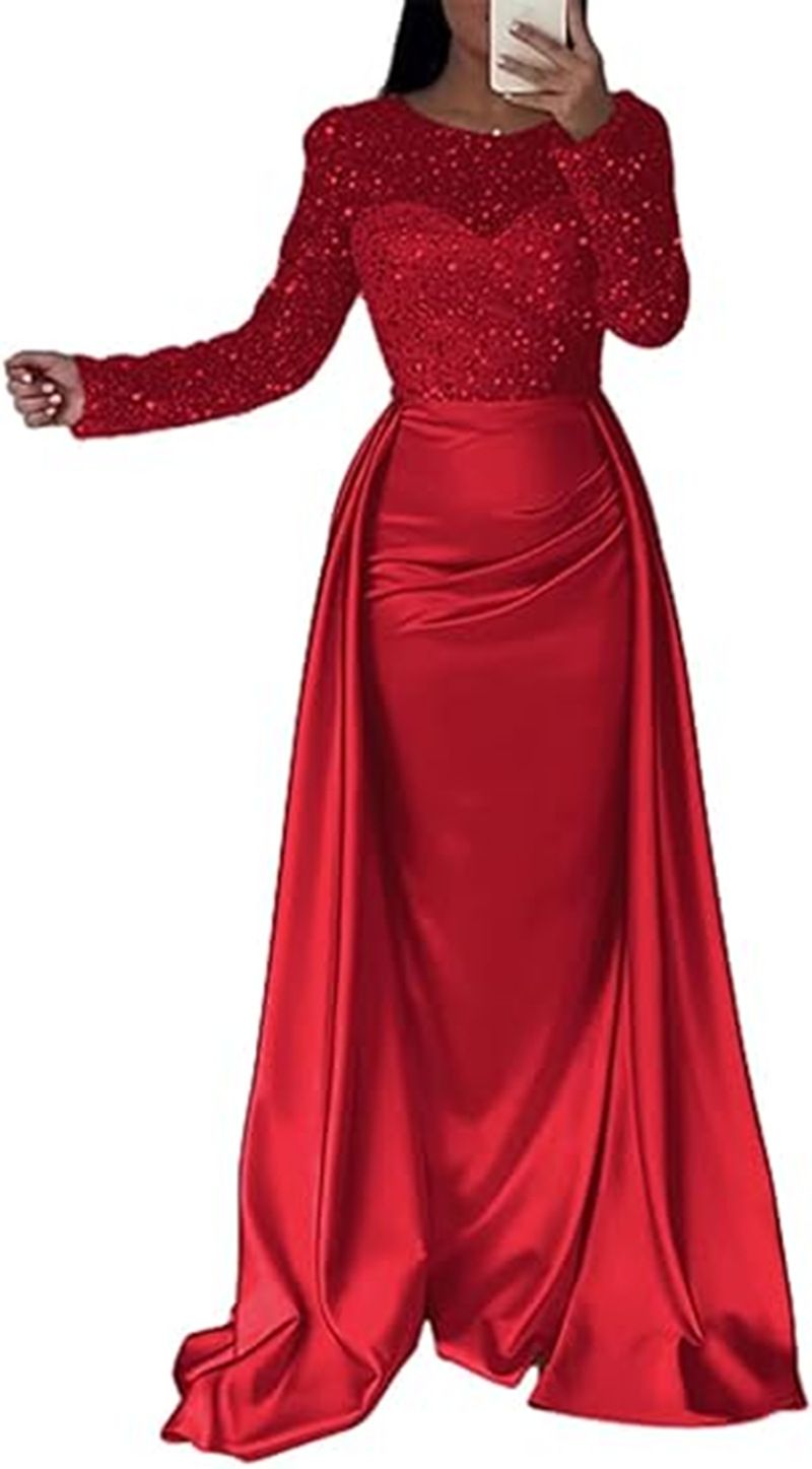 Women's Clothing Women's Banquet Long Sleeved Temperament Socialite Annual Meeting Host Aura Queen Sequined Evening Dress_ecoleips.com