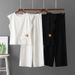 Women's Fashionable Commuter Two Piece Set Sleeveless Knitted Top with Slit And Copper Buttons Wide Leg Pants Summer New Cross Border Wide Leg Pants Set_ecoleips.com