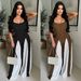 Women's Clothing Sexy Hollow Wide Leg Knitted Sling Stitching Contrast Color Jumpsuit_ecoleips.com