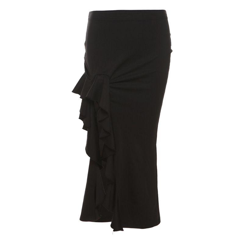 Verve 2025 Summer New Women's Fashion Solid Color Slim Fit Street Style High Waist Bodycon Split Skirt_ecoleips.com