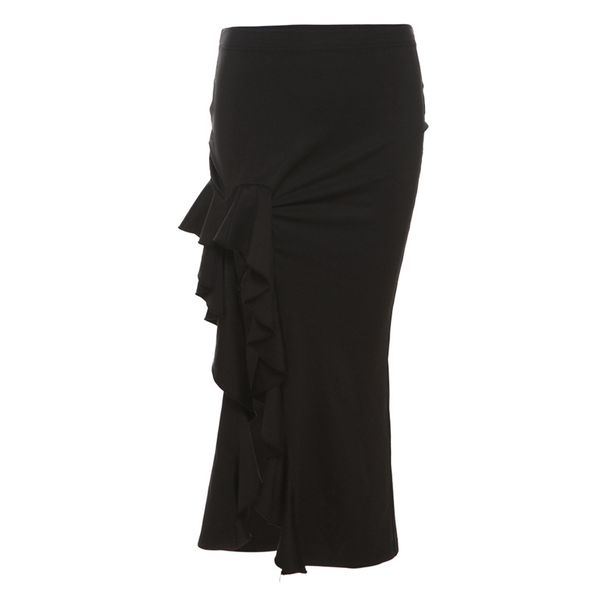 Verve 2025 Summer New Women's Fashion Solid Color Slim Fit Street Style High Waist Bodycon Split Skirt_ecoleips.com