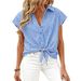 Classic Plaid Button-Down Shirt For Women, Relaxed Fit Short Sleeve Top For Casual Summer Style_ecoleips.com
