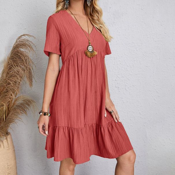 2026 Summer European And American Style Women's Dress Loose Casual Short Sleeved Waist Flowing Dress_ecoleips.com