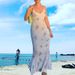 Women Elegant Summer Dress Sexy V‑Neck Spaghetti Strap With Floral Print & Figure‑Flattering Waist‑Cinch Design_ecoleips.com