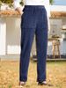Suitable For All Seasons 2024 New Women's Solid Color Elastic Waist Striped Straight Casual Pants_ecoleips.com