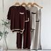 Women's Spring Summer Fashion Knitted Two Piece Set Short Sleeved Casual Temperament Foreign Trade Pants Set for Women_ecoleips.com