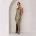 Women's Clothing Sexy Waist Halter Neck Slit Long Satin Sleeveless Dress Women_ecoleips.com
