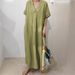 2025 New Women's Clothing Casual Short Sleeved V Neck Discount Solid Color Multi Color Women's Dress_ecoleips.com