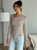 Elegant Solid Color Long Sleeve T-Shirt Autumn Winter Street Style Simple Waist Troops Hem Tight Top For Women_ecoleips.com