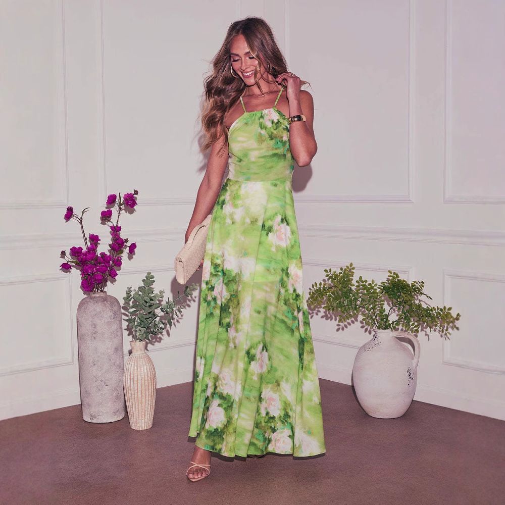 Cross-border European And American Fashion Elegant Style Printed Long Slip Dress Women's Clothing 2025 Spring-summer_ecoleips.com
