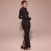 Women's New Crew Neck Flare Sleeve High Slit Slim Fit Bodycon Maxi Dress_ecoleips.com