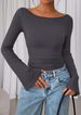 American Spice Girl Solid Color Boat Neck Flared Sleeve T-Shirt Women's Autumn Slim Fold Pleated Skinny Top Long Sleeve_ecoleips.com