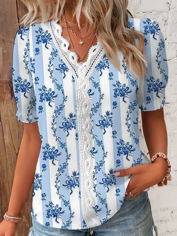 2024 Fashion Casual Vacation Shirt Women Summer V Neck Hollow Out Solid Color Blouse Female Elegant Striped Jacquard Casual Tops_ecoleips.com