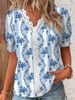 2024 Fashion Casual Vacation Shirt Women Summer V Neck Hollow Out Solid Color Blouse Female Elegant Striped Jacquard Casual Tops_ecoleips.com