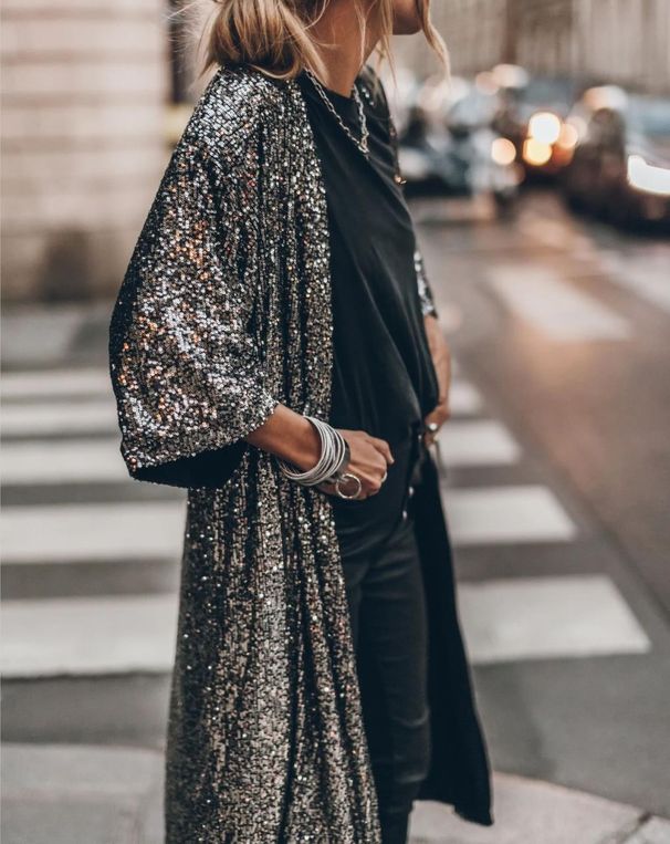 Women's Sequin Cardigan Jacket Fashion Party Outerwear Spring American Style Casual Polyester Acrylic Trench_ecoleips.com