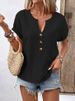 Women's Clothing Button V Neck Short Sleeved T Shirt Tops_ecoleips.com