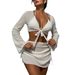 Women’S 4-Piece Solid Color Bikini Set – Sexy High-Waisted Swimwear With Cover-Up & Headband – Summer Beach Vacation Essentials_ecoleips.com