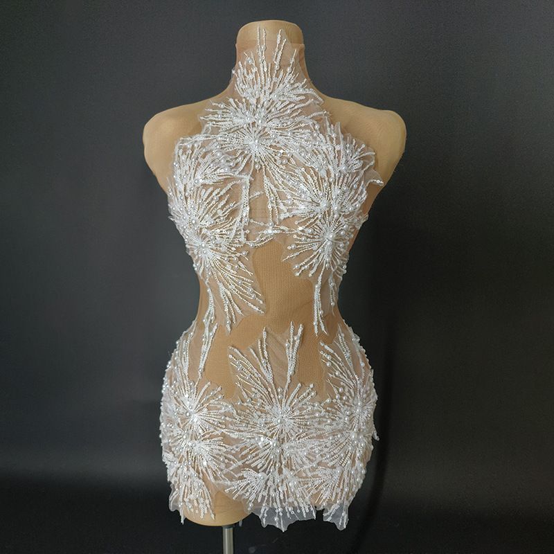 Women's Clothing Street Style Skin Color Perspective Sexy Evening Party Ladies Small Dress_ecoleips.com