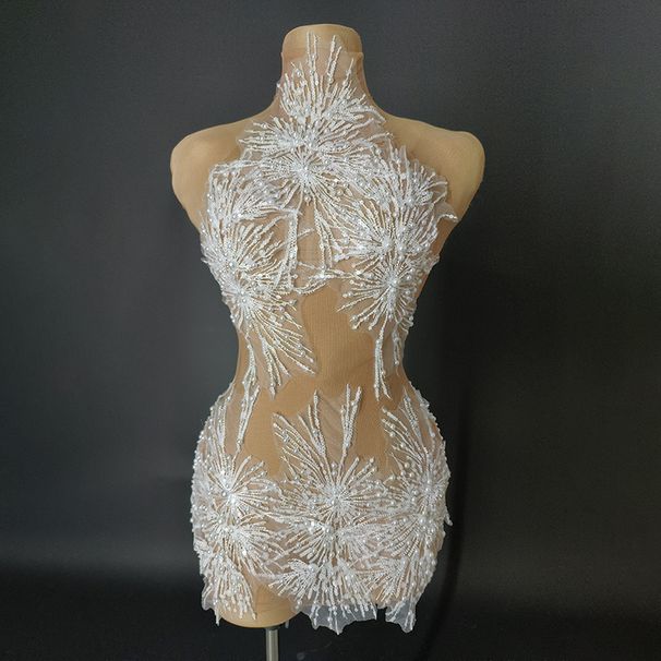 Women's Clothing Street Style Skin Color Perspective Sexy Evening Party Ladies Small Dress_ecoleips.com