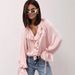 Women's Clothing Spring And Summer Collar Tie Ruffle Shirt Loose Trumpet Sleeve Ladies Shirt_ecoleips.com