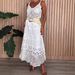 Women's Ethnic Style Knitted Midi Skirt Hollowed Out Crochet Lace Pleated Mid-Calf Summer Skirt Elegant Fashion_ecoleips.com