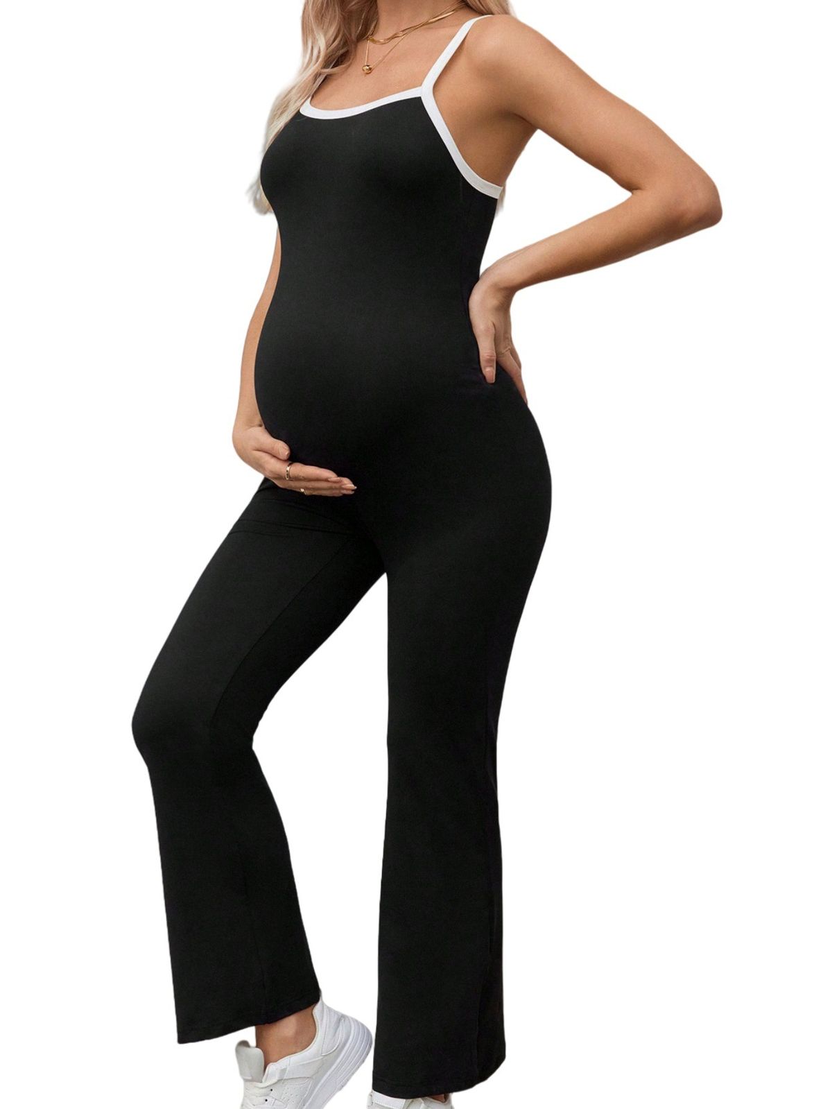 Women's Clothing Belly Lifting White Edge Contrasting Sling Pregnant Women Jumpsuit Tight Hot Girl Yoga Exercise All In One_ecoleips.com