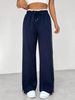 Women's Clothing Japanese High-Waisted Wide Leg Pants – Flowy Elastic Waist Lounge Pants For Petite Women (Black/Grey/Red/Navy)_ecoleips.com