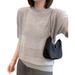 Women's Clothing Summer New Ice Silk Hollow Loose Top Knit Sweater Round Neck Short Sleeve T Shirt_ecoleips.com