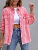 Women's Distressed Denim Jacket Oversized Long Sleeve Casual Shirt Coat In Solid Colors_ecoleips.com