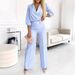 Women's Solid Color V-Neck Two-Button Casual 2-Piece Pant Set Regular Thickness For Spring/Autumn And Summer_ecoleips.com