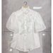 Women's Clothing Women's Rhinestone And Beaded Stand Collar Blouse Lantern Sleeve Unique Ruffle Top Gentle Elegant Light Luxury Youthful_ecoleips.com