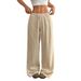 New Fashionable Wide Leg Trousers For Women Elastic Waist Casual Solid Color_ecoleips.com