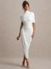 Mozision Half Sleeve Backless Ruched Sexy Maxi Dress Women Summer New Turtleneck Slim High Waist Evening Club Party Long Dress_ecoleips.com