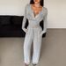 Spring And Autumn Solid-Color Short, Slim-Fit V-Neck Button-Down Long-Sleeved T-Shirt Base Layer, Wide-Leg Pants, Long P_ecoleips.com
