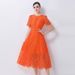 Women's Hepburn Inspired White Evening Dress French Chic Light Luxury Short Sleeved Water Soluble Lace Long Skirt_ecoleips.com