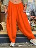 Suitable For All Seasons 2024 New Cotton Linen Solid Color Pocket Loose Versatile Casual Lantern Long Pants Women's Wear_ecoleips.com